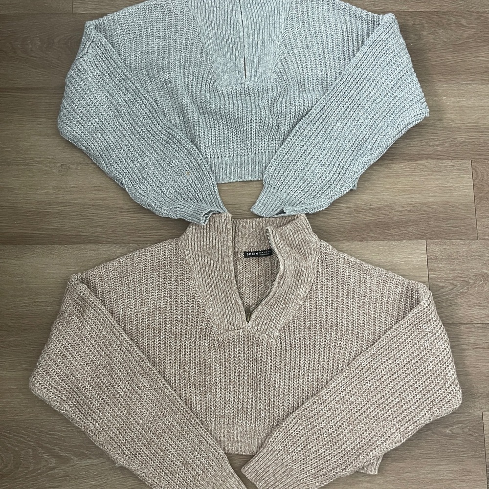 SHEIN Gray and Brown Cowl & Turtleneck Sweaters Cozy Knit